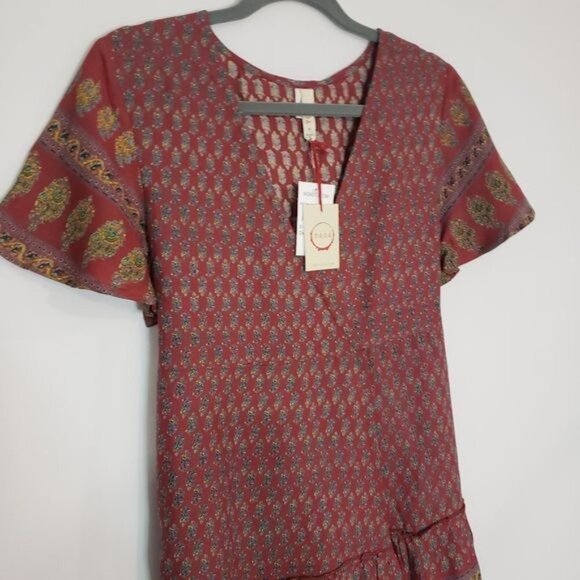 NWT Raga Avah Floral Faux Wrap Mini Dress In Wine Size Small - Picture 3 of 9